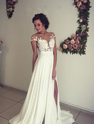 Elegant Lace Appliques Wedding Dress Long  Split_5