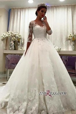 Appliques Chapel-Train Lace Ball-Gown Half-Sleeve Bateau Wedding Dresses UK BA6591_3