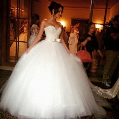 V-neck Tulle Sequins Wedding Dress Ball Gown Bowknot_2