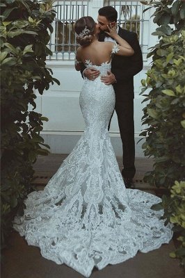 Sexy Mermaid Lace Wedding Dress Court Train Sweetheart Bridal Gowns with Sleeve Decorations_3