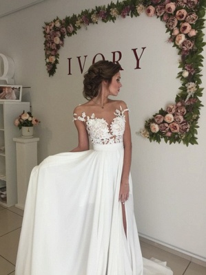 Elegant Lace Appliques Wedding Dress Long  Split_4