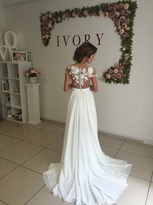 Elegant Lace Appliques Wedding Dress Long  Split_3