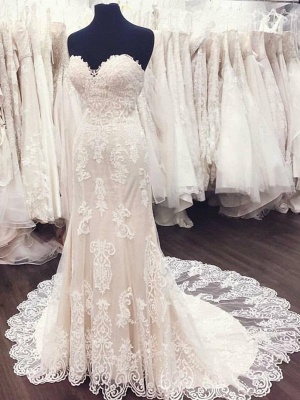 Elegant Lace White A-Line Sweetheart Weeding Dresses_1