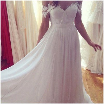 Simple But Elegant Off-the-shoulder Beach Wedding Dresses UK Floor Length With Appliques_4