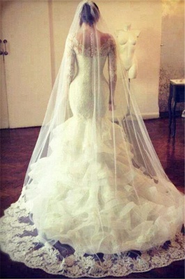 Gorgeous Wedding Dresses UK Lace  Sexy Mermaid Long Sleeve Bridal Gowns with Wedding Veil_1