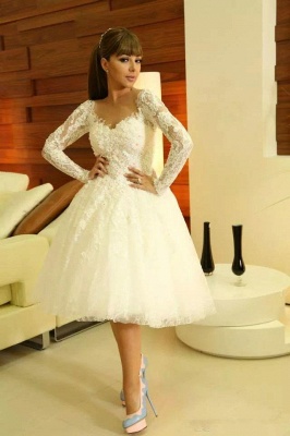 Modern Sweetheart Long Sleeve Short Wedding Dress With Lace Appliques_1