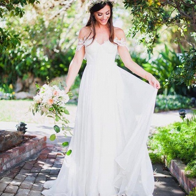 Simple But Elegant Off-the-shoulder Beach Wedding Dresses UK Floor Length With Appliques_6