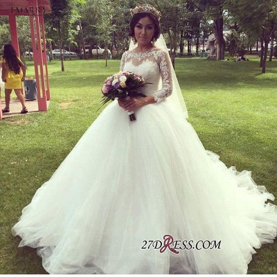 Ball-Gown Long-Sleeve Tulle Elegant Lace Princess Wedding Dress_1