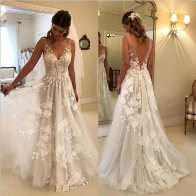 V-Neck Princess Wedding Dresses UK | Bridal Gowns With Appliques_4