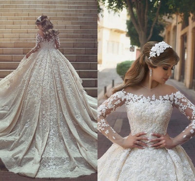 Tulle Crystal Long-Sleeves Gorgeous Appliques Wedding Dress BA6989_3