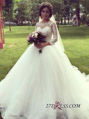 Ball-Gown Long-Sleeve Tulle Elegant Lace Princess Wedding Dress_4