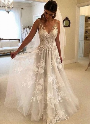 V-Neck Princess Wedding Dresses UK | Bridal Gowns With Appliques_3
