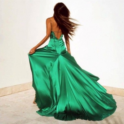 Elegant Green V-Neck Prom Dress UKes UK Floor Length With Split BK0_4