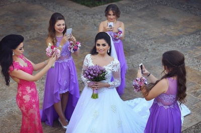 Long Sleeve Tulle Princess Wedding Dress Appliques_2