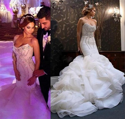 New Arrival  Sexy Mermaid Sweetheart Wedding Dreses Crystal Ruffles Bridal Gowns_3