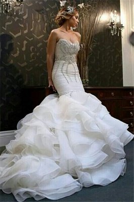 New Arrival  Sexy Mermaid Sweetheart Wedding Dreses Crystal Ruffles Bridal Gowns_1