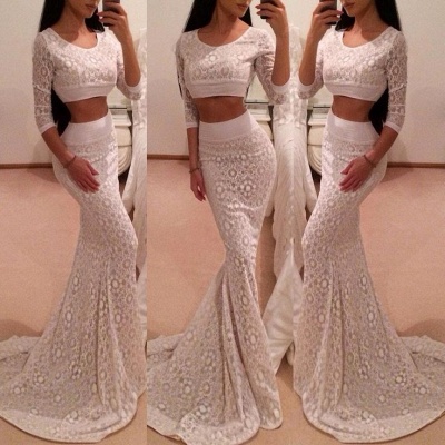 Hot 3/4 Sleeve Lace Prom Dress UK Two Pieces Mermaid Long_3