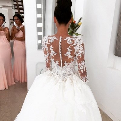 Elegant Long Sleeve Lace Wedding Dress Ruffles Overskirt_4
