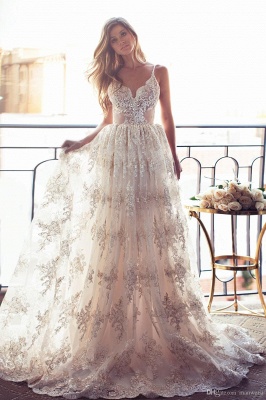 Gorgeous Spaghetti Straps Lace Wedding Dress A-Line Backless BA3364_1