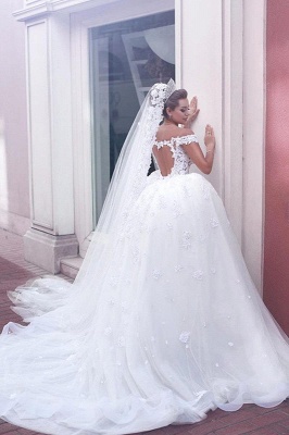 Gorgeous Off-the-Shoulder Detachable Lace Tulle Wedding Dress_3