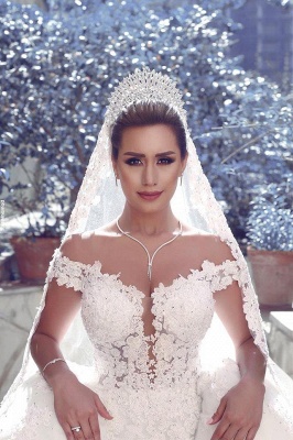 Gorgeous Off-the-Shoulder Detachable Lace Tulle Wedding Dress_1