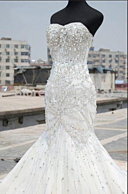 Gorgeous Crystals Sexy Mermaid Tulle Wedding Dress Sweetheart Sleeveless_2