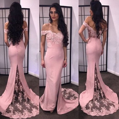 Sexy Lace Appliques Mermaid Prom Dress UK Off-the-shoulder Sweep Train_1