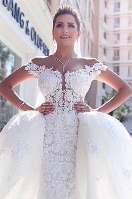 Gorgeous Off-the-Shoulder Detachable Lace Tulle Wedding Dress_5