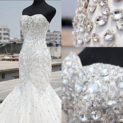 Gorgeous Crystals Sexy Mermaid Tulle Wedding Dress Sweetheart Sleeveless_3