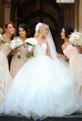 Newest White Tulle Lace Beadss Wedding Dress Sweetheart Sleeveless BA1408_1