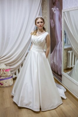 Modern V-neck Sleeveless Wedding Dress Lace-up With Bow_1