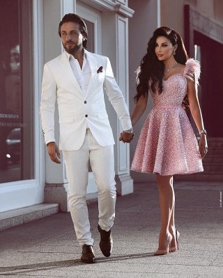A-Line Beading Homecoming Dress UK | Luxury Feather Pink Party Dress UK_3