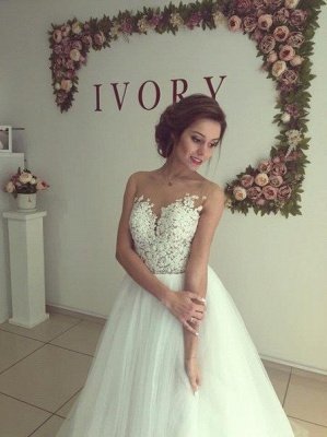 Elegant Sleeveless Lace Appliques Wedding Dress Tulle Zipper Back_6