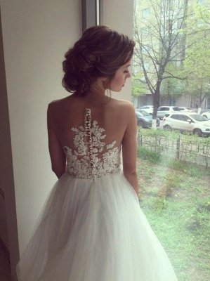 Elegant Sleeveless Lace Appliques Wedding Dress Tulle Zipper Back_5