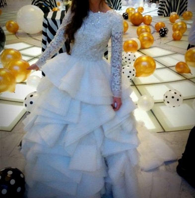 Elegant Beadss Lace Appliques Wedding Dress Ruffles Court Train_5