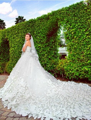 Elegant Appliques Cystals Princess Wedding Dress Sweetheart With Long Train_5