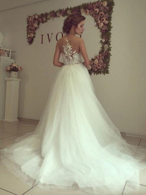 Elegant Sleeveless Lace Appliques Wedding Dress Tulle Zipper Back_3