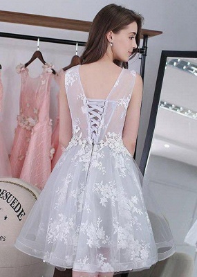 White Illusion Lace Appliques A-line Short Homecoming Dress UK | Elegant Crew Neck Knee Length Formal Dress_3