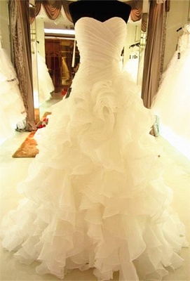 Sweetheart Sleeveless Wedding Dress Lace-up With Ruffles_1