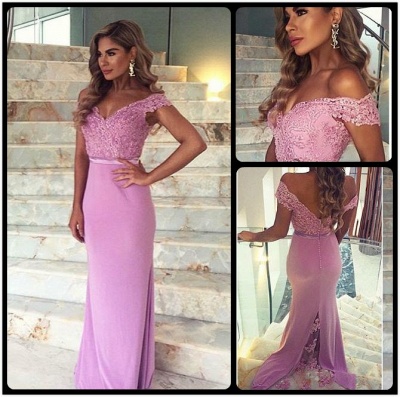 Sexy Lace Appliques Mermaid Prom Dress UK Off-the-shoulder Sweep Train_3