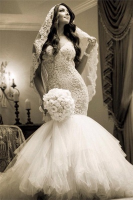 Lace Wedding DressSexy Mermaid Tulle Bridal Gowns_1