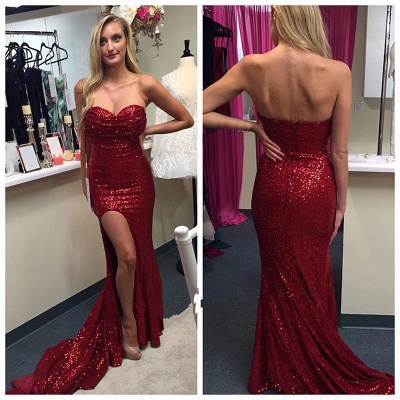 Elegant Red Sequins Prom Dress UKes UK Split Mermaid Zipper Back_3