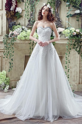 Elegant Sequined Lace Tulle Wedding Dress Court Train Lace-up_1