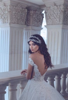 Chic Lace Off-the-Shoulder Wedding Dress Backless Long Beadss Bridal Gowns With Train_4