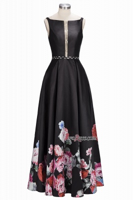 Printing A-line Floor-Length Crystal Sleeveless Black Evening Dress UK_6
