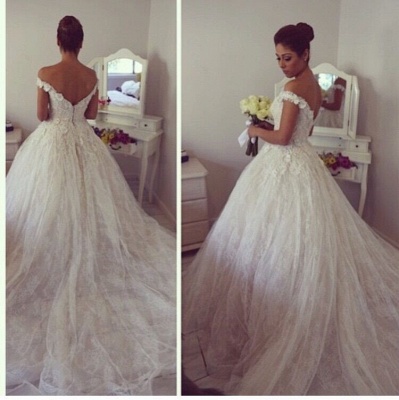 Gorgeous Off-the-Shoulder Ball Gown Wedding Dress Tulle Lace Appliques_3