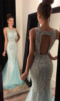Luxury Crystals Mermaid Jewel Prom Dress UK Sleeveless Sweep Train AP0 BA7309_1