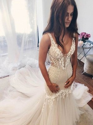 Delicate Lace Straps Sexy Mermaid Wedding Dress | Ivory Wedding Dress_1