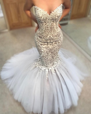 Delicate Appliques Sexy Mermaid Wedding Dress | Sweetheart Neck Tulle Skirt Bridal Gowns_3