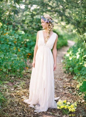 Elegant V-Neck Sleeveless Summer Wedding Dresses UK Long On Sale_1